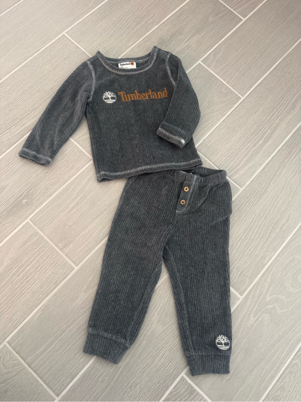 Timberland Toddler Ribbed Set - Charcoal with Amber Logo